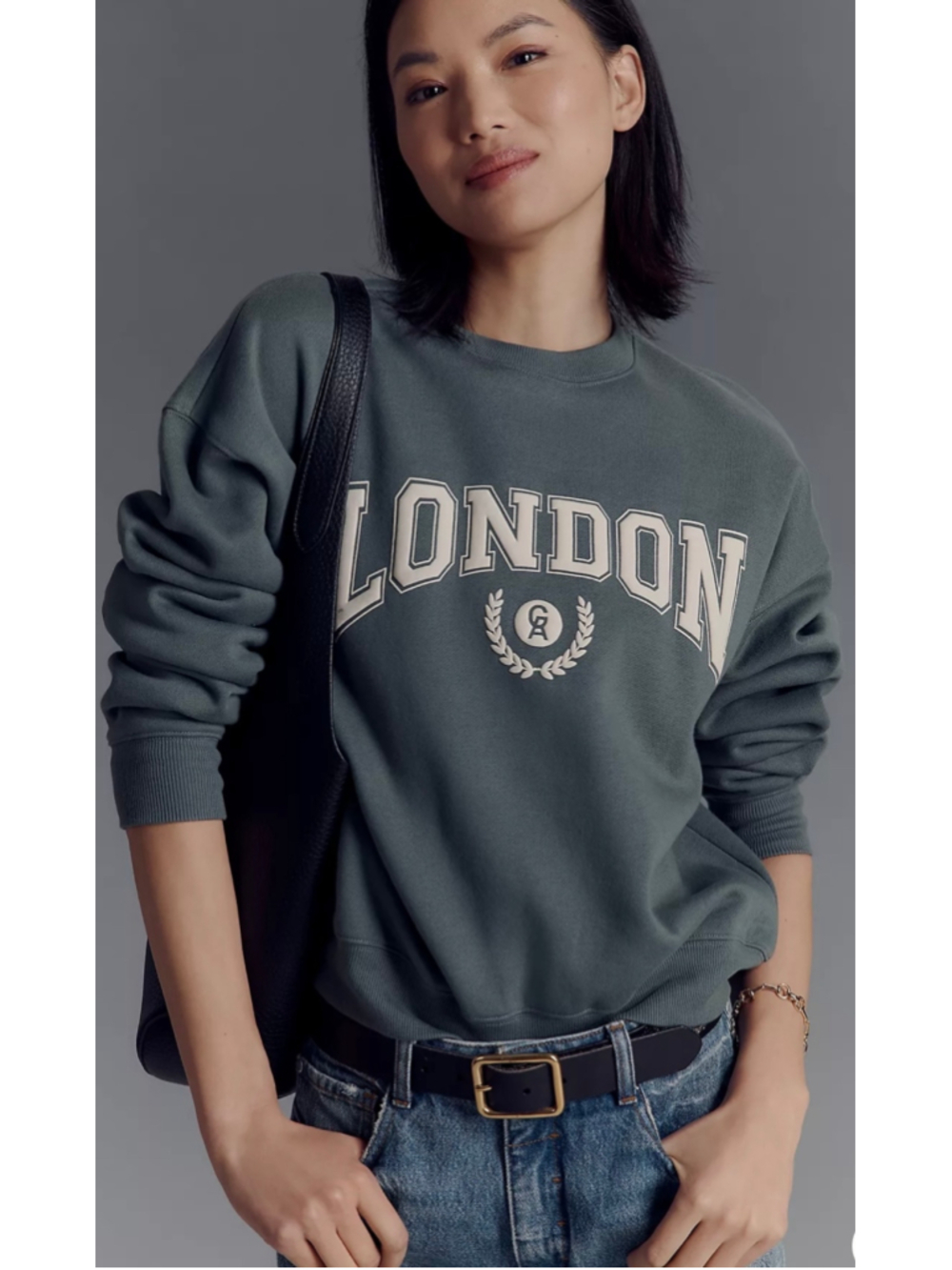 Good American x Anthropologie London Graphic Crew-Neck Sweatshirt Sz Medium - Picture 2 of 8